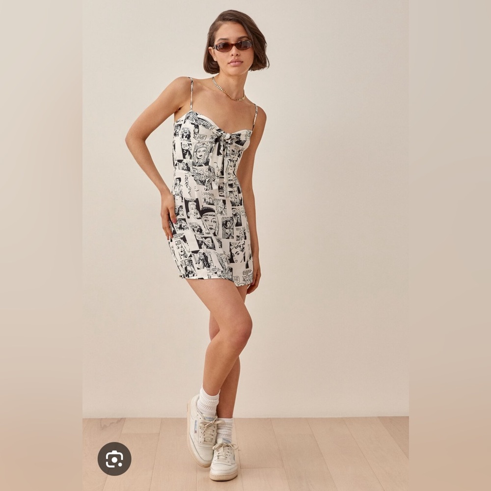 Reformation | Helm Newsprint Mini Dress | NWT
